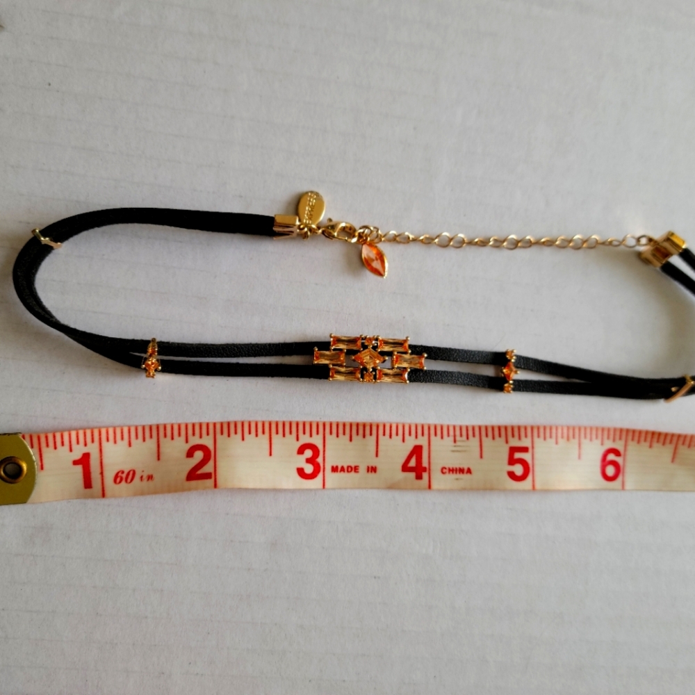 Black and Gold Choker Necklace With Peach Stones